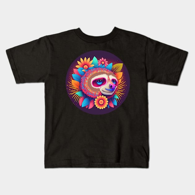 Ready for the Parade: Cute Sloth in Colorful Carnival Attir Kids T-Shirt by ceemyvision